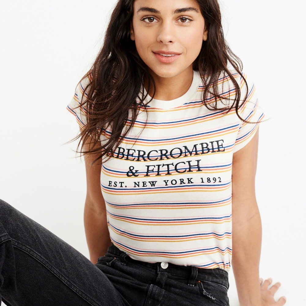 ABERCROMBIE & FITCH Tee shirt shirt sleeve striped embroidered logo casual